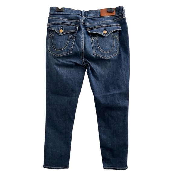 True Religion Mid Rise Skinny Jeans Blue Horse Shoe Pocket Size 32 - Picture 2 of 6